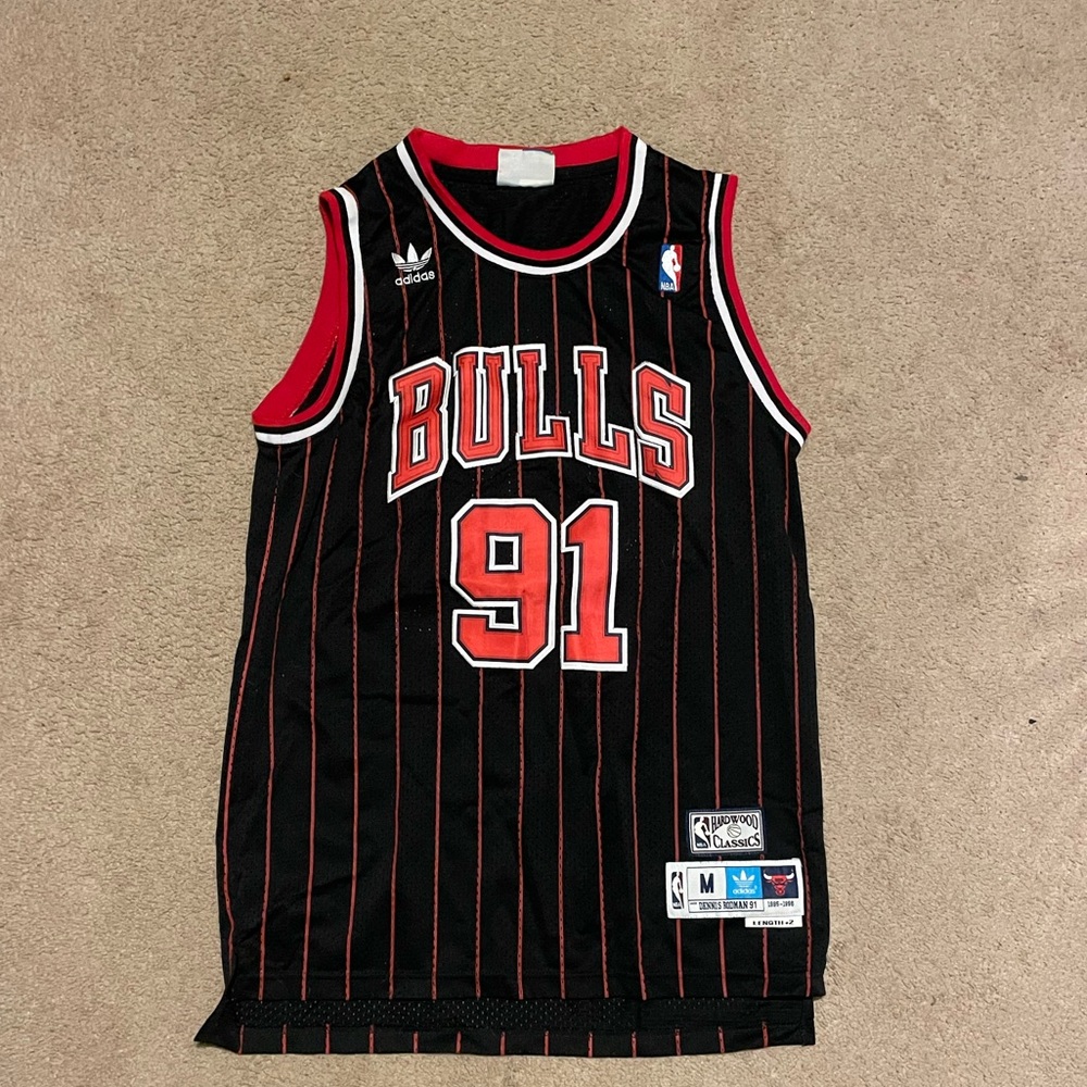 Adidas Bulls Black and Red Striped Jersey